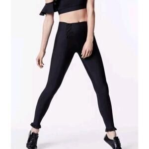 Carbon38 Ruffle On Ankles Leggings Womens Black Size Small Lattice
